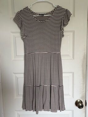 Olivia Rae Striped Short-Sleeve Tiered Mini Dress